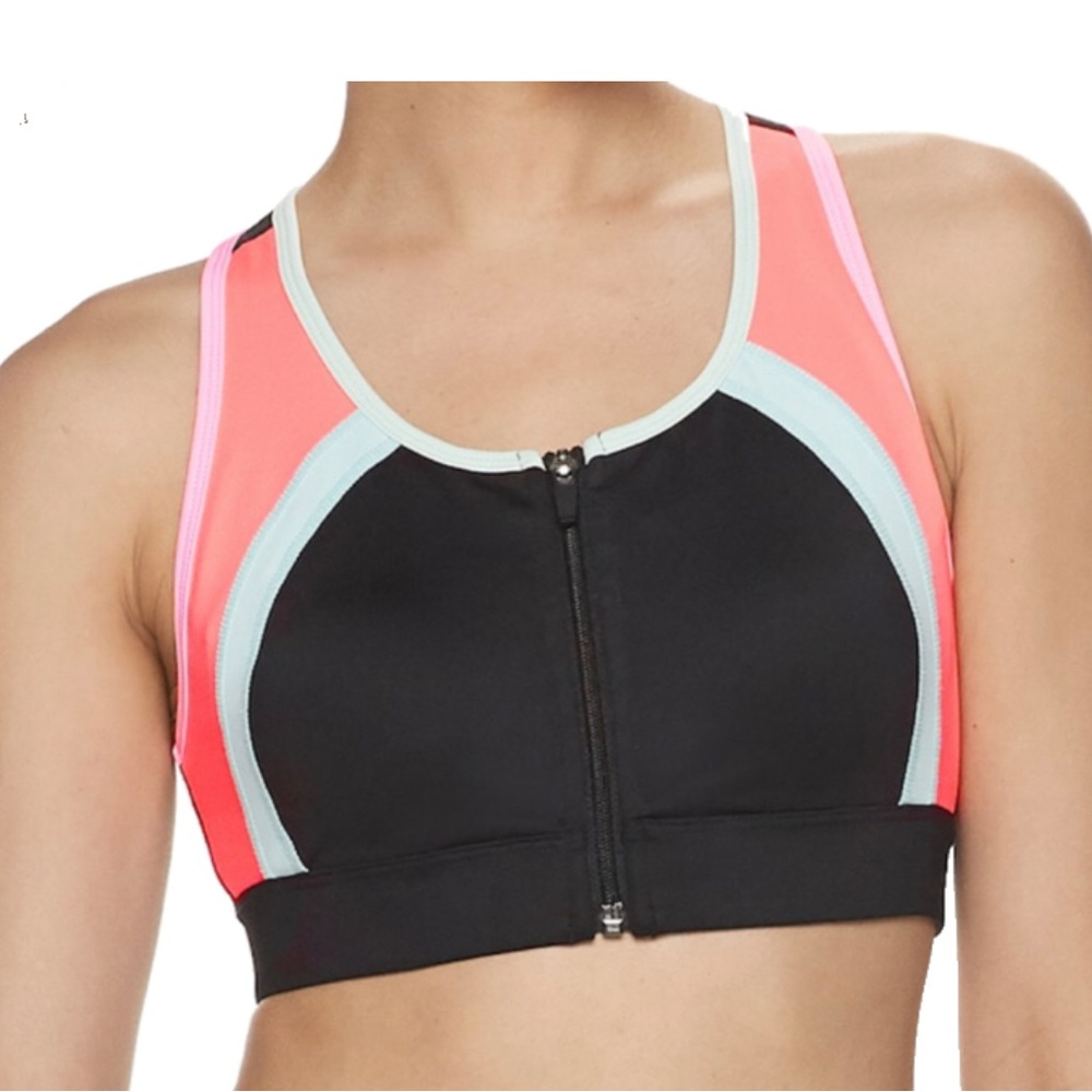 FILA Sport Women’s Colorblock Zip-Front Racerback Sports Bra - Size L